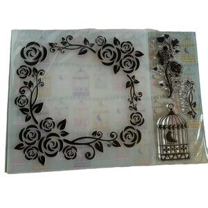 Bird Cage & Rose Scrapbooking Paper Set Embossing Folder Clear Stamps Craft Kit